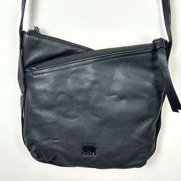 Kooba Black Leather Angled Zipper 3 Section Crossbody Purse Bag - Picture 1 of 16